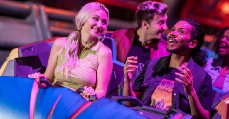 Guests ride Cosmic Rewind at EPCOT at Disney World.