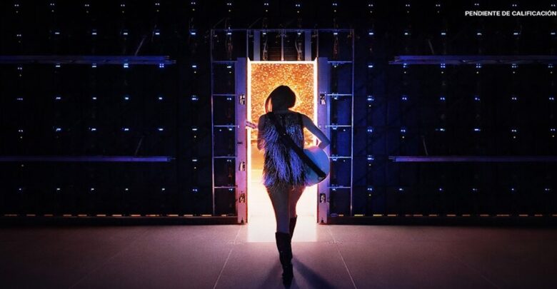 Taylor Swift steps through a luminous portal