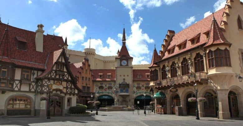 The central plaza of the Germany World Showcase Pavilion at EPCOT