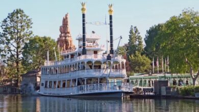 The Mark Twain Riverboat docked at the Rivers of America