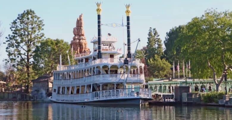 The Mark Twain Riverboat docked at the Rivers of America