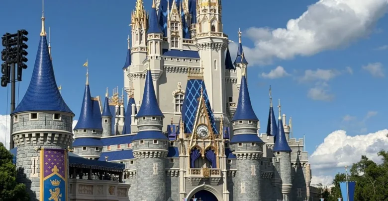 Cinderella Castle at Magic Kingdom under a winter weather warning.