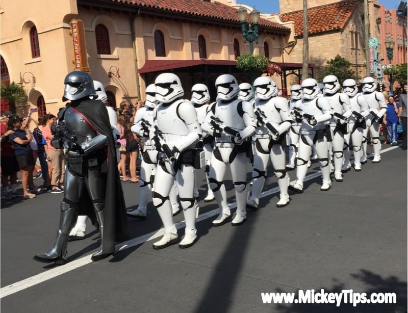 Stormtroopers and Captain Phasma lead an epic march at Disney's Hollywood Studios, thrilling fans in this exclusive Star Wars event.