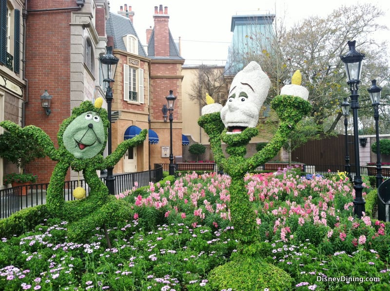 Cogsworth and Lumiere topiaries, france, 2014 epcot international flower and garden festival, epcot, walt disney world