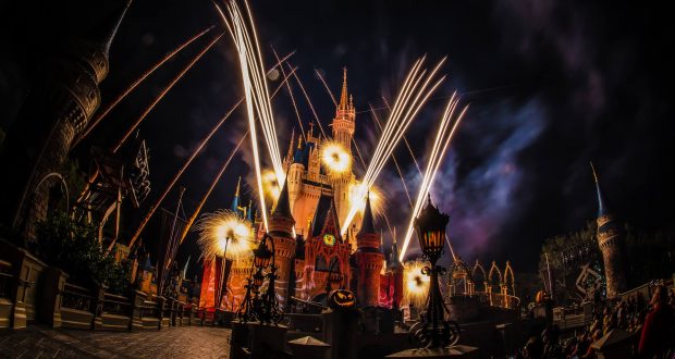 Dazzling fireworks burst above Cinderella Castle at Walt Disney World, turning the park into an epic nighttime spectacle for all fans.