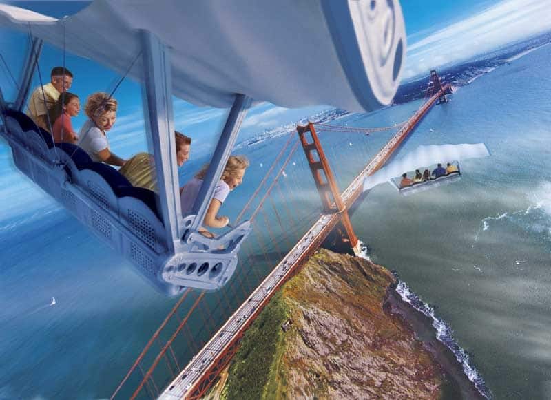 Experience an epic virtual flight over the Golden Gate Bridge, soaring above iconic views in one of Disney World's can’t-miss rides.