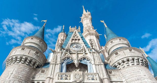 Cinderella Castle at Walt Disney World dazzles with its blue turrets, welcoming guests to a world of magic and adventure.