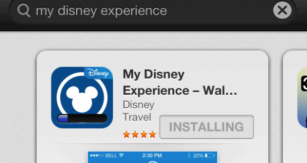 The Disney app begins its magical install, with a progress bar sparkling in the app store search results.