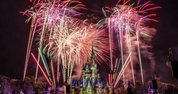 Fireworks dazzle above Cinderella Castle at Magic Kingdom, lighting up the night sky and enchanting Disney World guests.