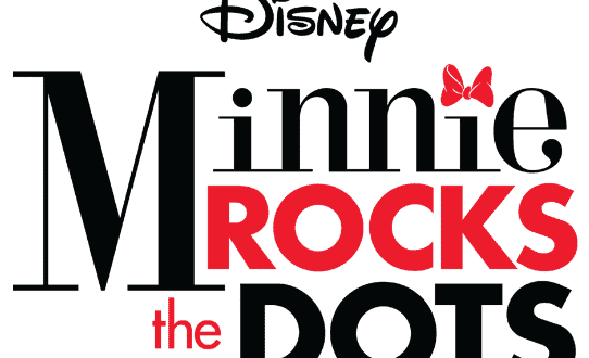 Minnie Rocks the Dots" in bold Disney lettering, a red bow topping the "i," inviting fans to this festive Walt Disney World event.