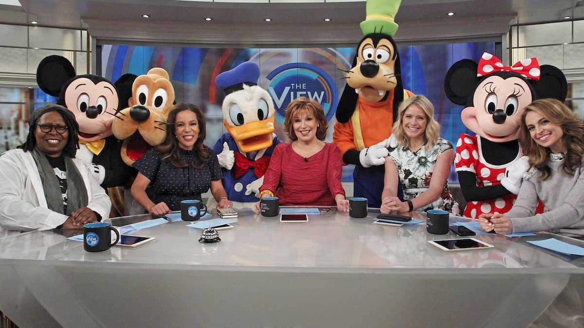 The View hosts join Mickey, Minnie, Goofy, Pluto, and Donald Duck on set for a special Walt Disney World celebration on ABC.