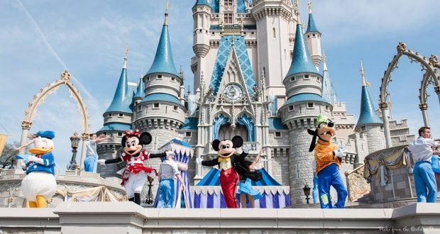 Beloved Disney characters dazzle audiences live on stage before Cinderella Castle at Walt Disney World, enchanting your day.