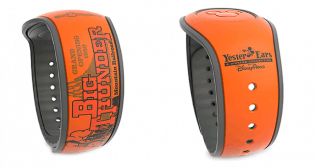 Big Thunder Mountain Railroad and YesterEars orange MagicBands at Walt Disney World, displayed from multiple angles.