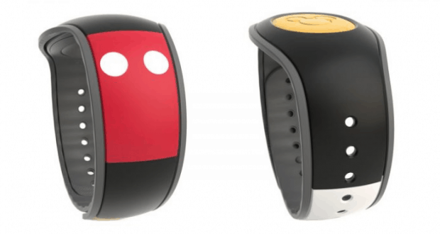 Black MagicBand wristbands with classic Mickey Mouse designs in red, white, and yellow—essential for your Disney World visit.