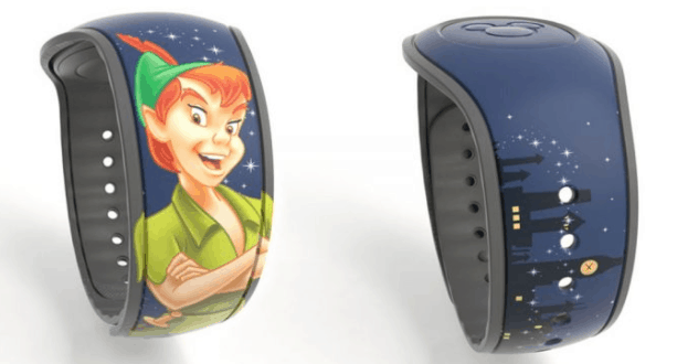 Walt Disney World MagicBands: one with Peter Pan, the other with a dreamy castle night sky—ideal for your next park visit.