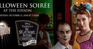 Jack Skellington fans in costume enjoy a Nightmare Before Christmas Soiree at The Edison, bringing Disney magic to life.