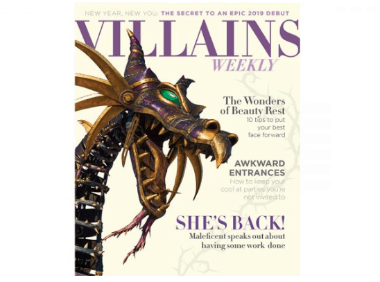 Maleficent dragon graces magazine cover with festival news, beauty tips, and her epic return to Disney World's Fantasy Parade.
