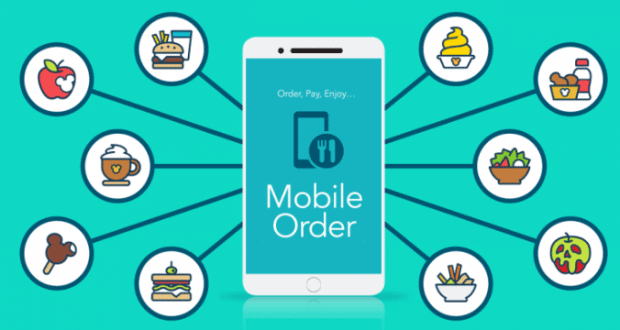 A smartphone with "Mobile Order" on screen links to food icons, showing how easy dining is at Walt Disney World Resort.