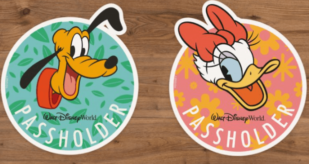 Annual Passholder exclusive Pluto and Daisy Duck stickers on wood, a must-have for Epcot Flower & Garden Festival collectors.