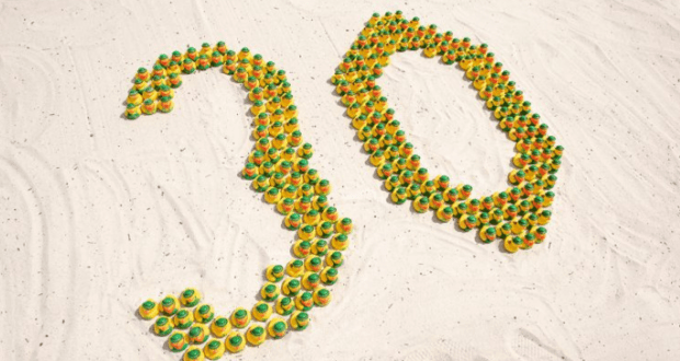 A playful display of rubber ducks on sand spells out “30” at Typhoon Lagoon, celebrating Disney World’s milestone in waterpark style.