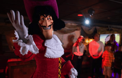 Captain Hook greets fans with a wave at Walt Disney World's Beach Club Resort during the Pirate Crew event.