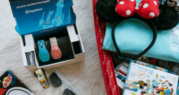 Stylish MagicBands, Minnie Mouse ears, shades, an autograph book, and shirt await your Disney World park day adventure.