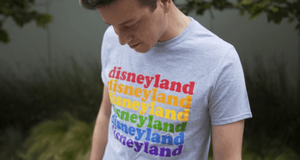 The Rainbow Disney Collection’s gray tee showcases "disneyland" in vibrant rainbow hues—perfect for park fans and collectors.