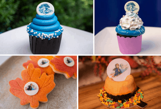Discover "Frozen 2" desserts at Disney World—blue cupcakes, orange autumn treats, and character toppers await fans!.