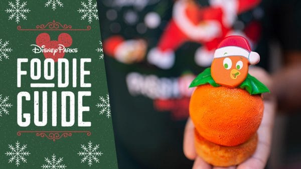 An orange-shaped holiday treat with a Santa hat by the Disney Parks Foodie Guide at Mickey's Very Merry Christmas Party.