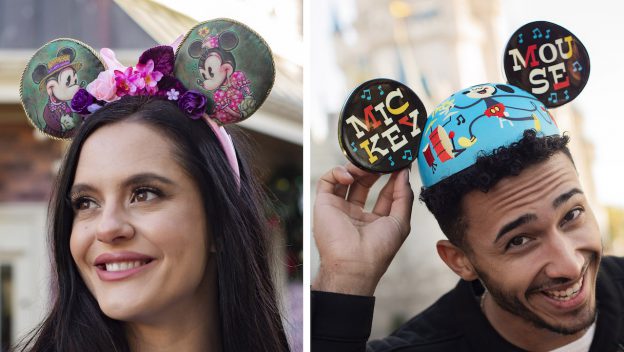 Fans sporting vibrant Mickey and Minnie Designer Ear Hats, beaming at Epcot International Festival of the Arts, Disney Parks.