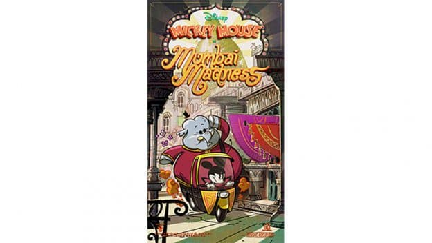 Mickey Mouse whisks an elephant through a lively, Mumbai-inspired city in a dazzling poster bursting with Disney excitement.