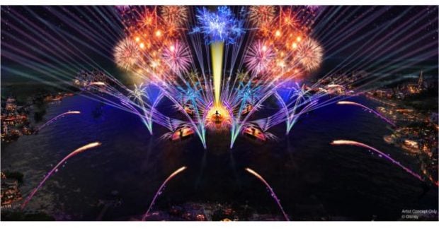 Spectacular fireworks and dazzling lights bring Epcot’s Harmonious to life over the lagoon, boats drifting amid the magic—VIDEO.