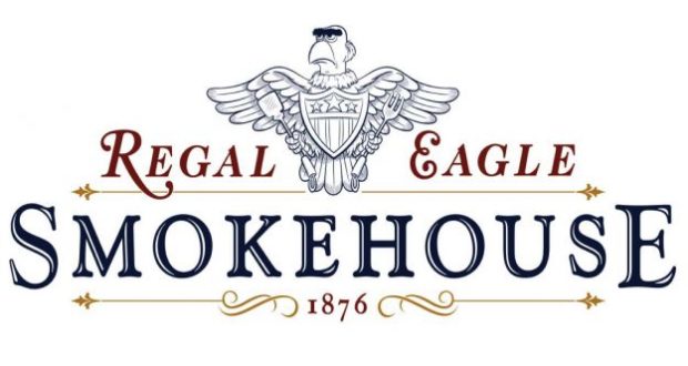 Regal Eagle Smokehouse logo with an eagle and shield, 1876 beneath, evoking classic American BBQ at EPCOT.