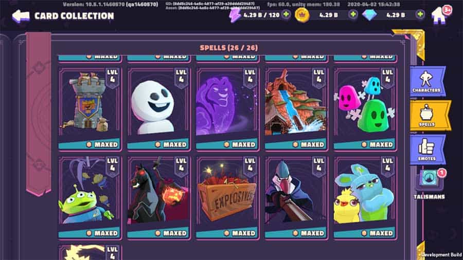 Disney Sorcerer’s Arena game screen showcasing vibrant spell cards with iconic Disney legends, reminiscent of park attractions.