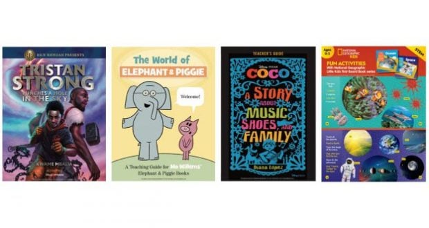 Four lively Disney kids' book covers line up with fun park-style artwork and bonus activity sheets for magical family entertainment.
