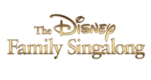Shimmering gold letters announce "The Disney Family Singalong" on white, inviting fans to a magical ABC music event from April 16.