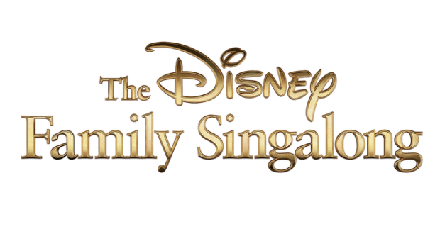 Shimmering gold letters announce "The Disney Family Singalong" on white, inviting fans to a magical ABC music event from April 16.
