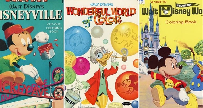 Classic Disney coloring book covers from the Archives, starring Mickey and Scrooge McDuck, perfect for Disney Parks fans to enjoy.