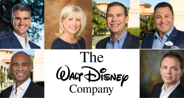 Headshots of six Disney leaders circle The Walt Disney Company logo, spotlighting the creative minds behind your favorite parks.