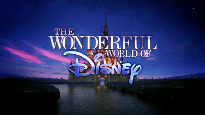 “The Wonderful World of Disney” appears above the iconic castle at dusk, evoking a magical entry to classic Disney attractions.