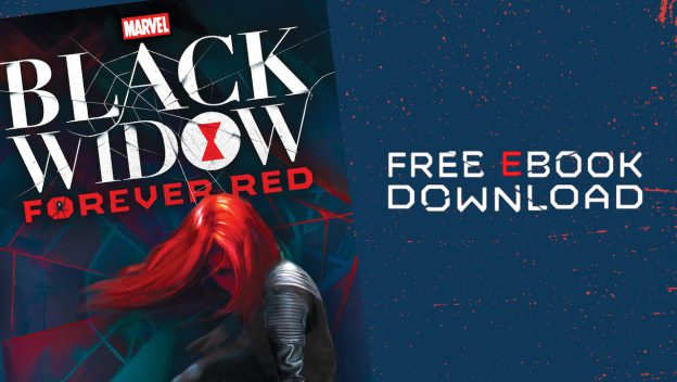 Black Widow: Forever Red" book cover, spotlighting Marvel's red-haired Avenger, with banner: "Free eBook Download.