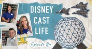 Collage featuring joyful Disney Cast Members, soaring fighter jets, and the Epcot ball, titled "Disney Cast Life: Episode 4.