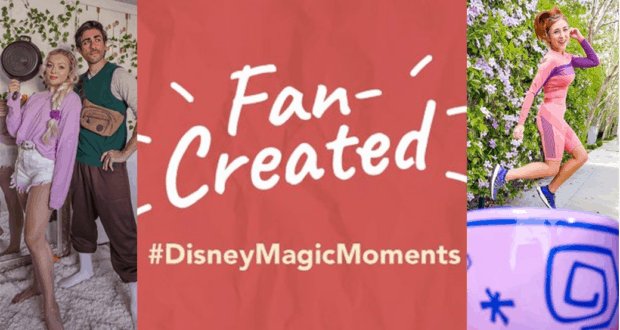 Collage with "Fan Created #DisneyMagicMoments" and Disney fans in themed attire, capturing the joy and excitement of Disney Parks.