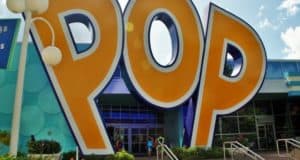 The giant yellow “POP” letters greet guests at the entrance of Disney’s vibrant, retro-themed Pop Century Resort.
