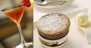 A Disney Cruise Line-inspired chocolate soufflé with vanilla ice cream and a strawberry cocktail, just like at Palo’s.