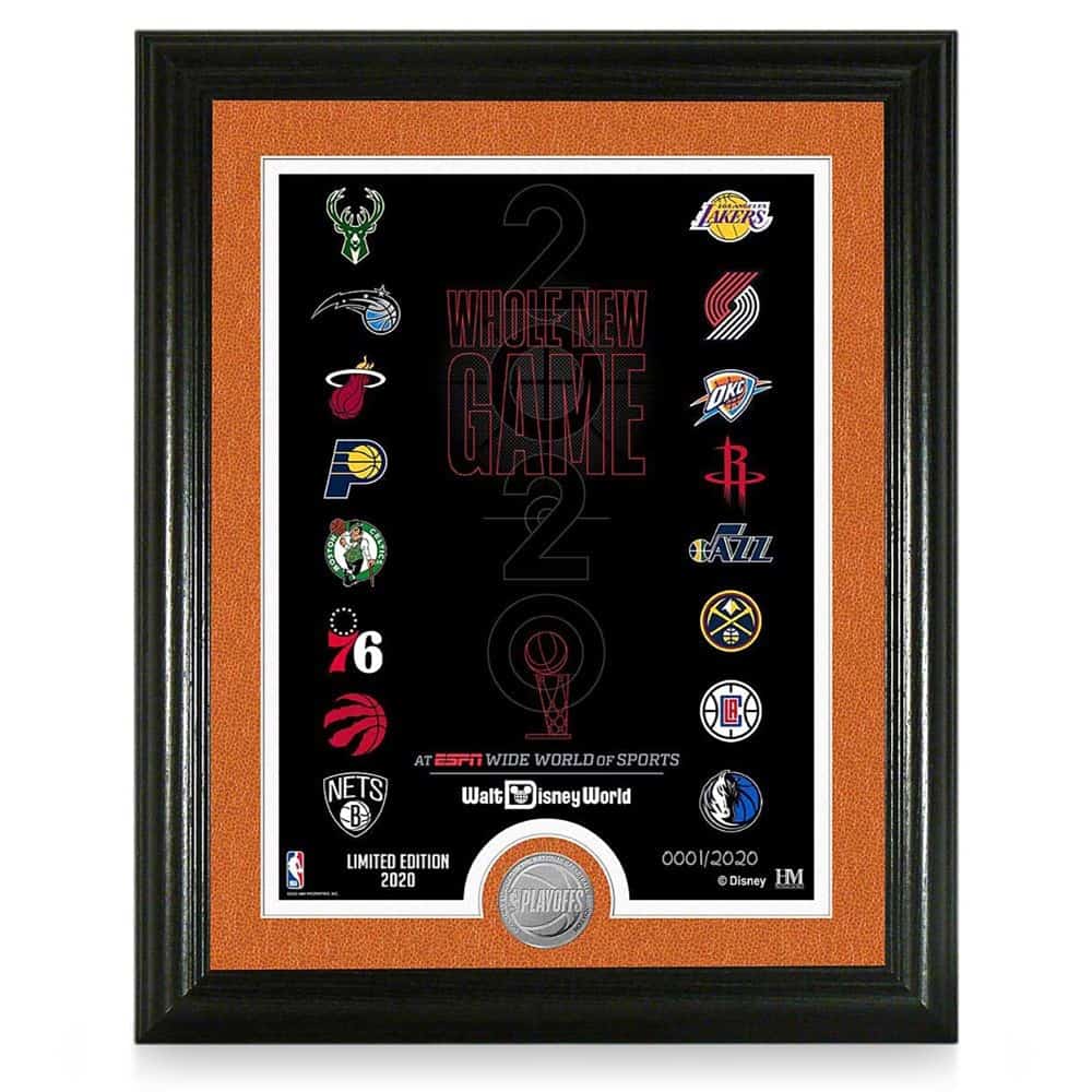 Exclusive 2020 NBA Playoffs plaque with team logos and “Whole New Game” design—a slam dunk collectible for Disney fans!.