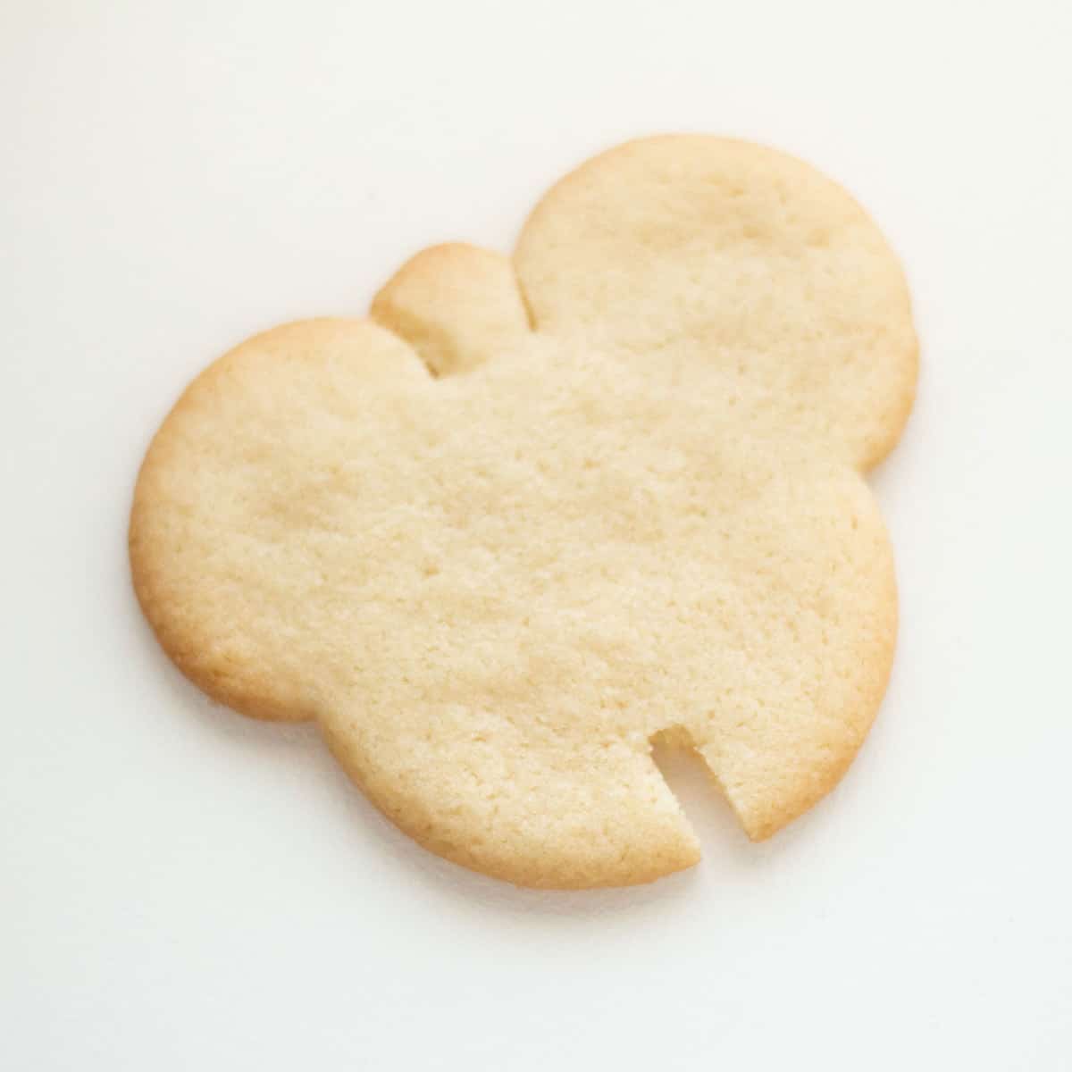A Mickey-shaped sugar cookie with a small notch at the bottom, inspired by the Pumpkin Spice Mickey Hot Cocoa sold at Disney Parks, photographed on a white background.