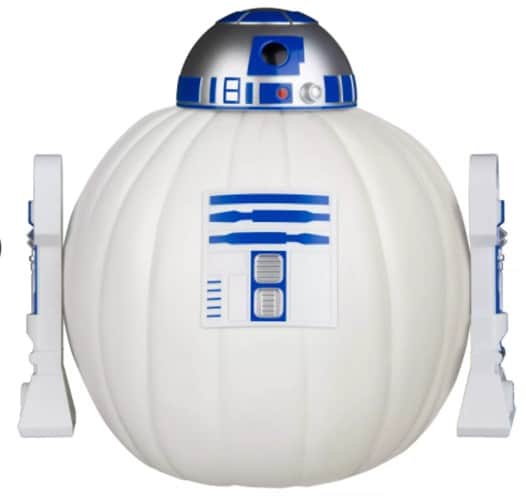 R2-D2 comes to life as a Star Wars-inspired pumpkin, complete with blue, white, and silver detailing—showcasing the creativity fans can achieve with Disney Pumpkin Decorating Kits from Target.