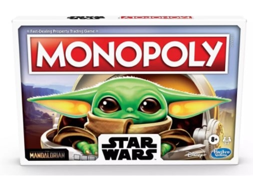 Monopoly: Star Wars Mandalorian edition game box spotlighting The Child, affectionately called Baby Yoda, a fan-favorite character from Disney’s Star Wars universe.