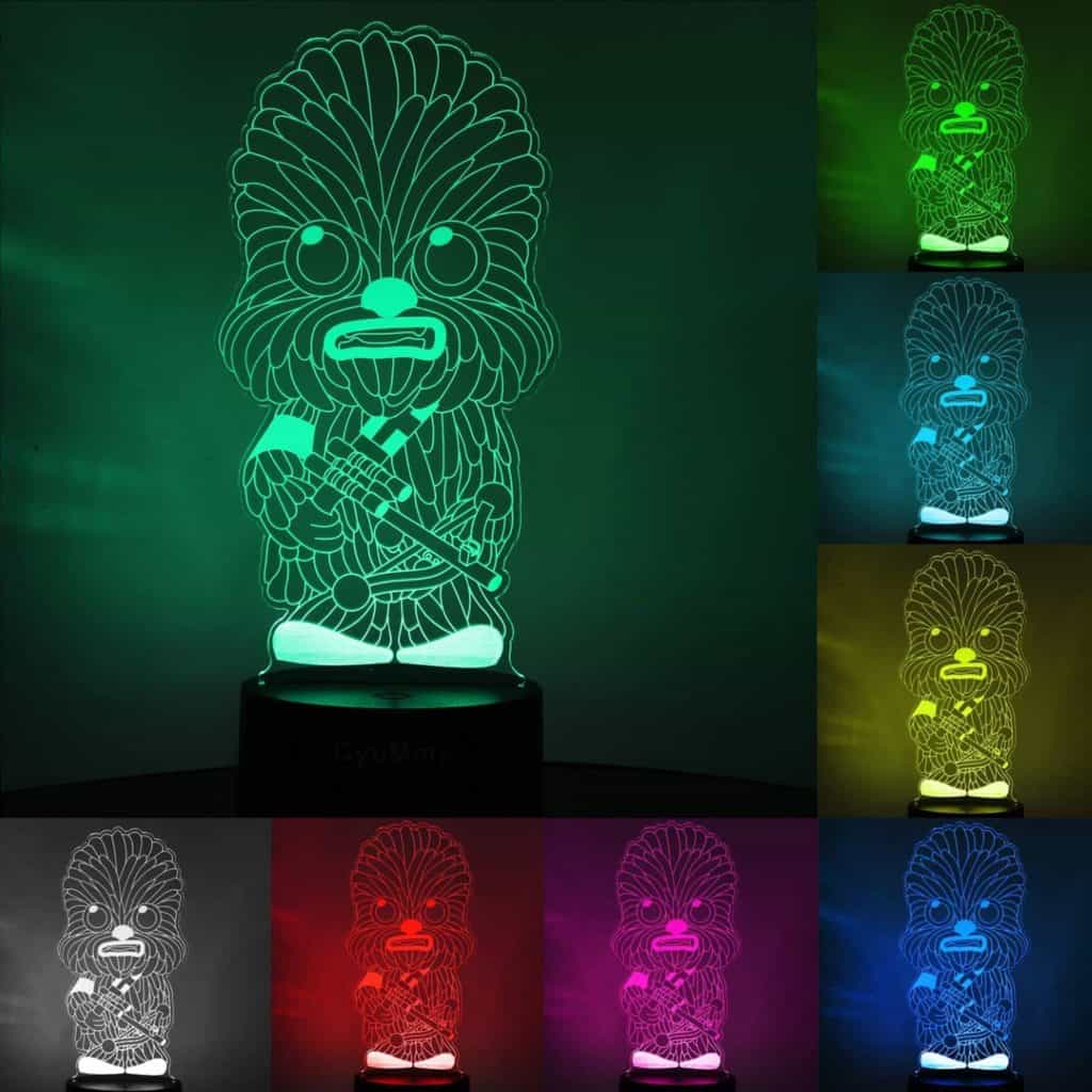 Step into a Star Wars adventure in your own home with this Chewbacca LED lamp, featuring a playful cartoon design and glowing in nine vibrant colors across separate panels. This 3D Illusion Night Light adds an exciting, interactive touch to any Star Wars fan’s space—perfect for fans of galaxy-themed attractions and available now on Amazon.